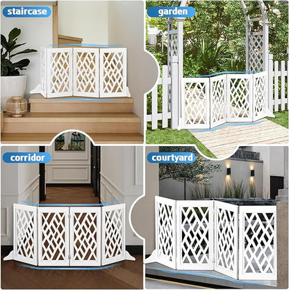 Cut-Out Design 23" Dog Gate Retractable Stair Gate Foldable Puppy Gate Indoor - Freestanding Lightweight Pet Barrier for Doorways, Stairs, Hallways (Extends to 41", White)