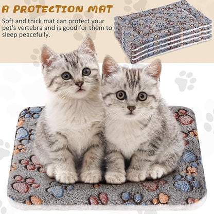 Tuanse 4 Pack Ultra Soft Dog Cat Bed Mat Small Animal Guinea Pig Bed with Cute Print Reversible Fleece Dog Crate Kennel Pad Cozy Washable Thickened Hamster Pet Beds Mat(13 x 19 Inches,Gray)