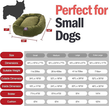 Majestic Pet 24 Inch Micro Velvet Calming Dog Bed Washable – Cozy Soft Round Dog Bed with Spine for Head Support - Fluffy Donut Puppy Mat 24x19x7 (inch) Small – Fern (2025)