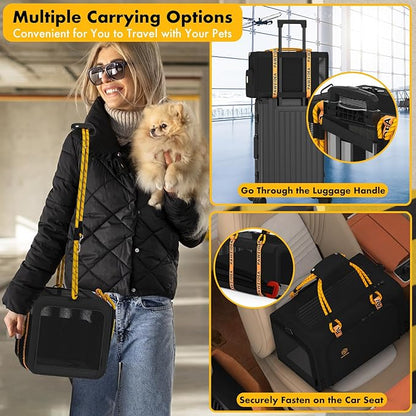 PAWZIDEA Expandable Pet Carrier Airline Approved, 18"×11"×11" Small Dog Carriers, Collapsible Top-Load Cat Carrier for 2 Cats Under Seat, Soft-Sided Puppy & Animal Travel Bag, ID Card, Up to 15lbs
