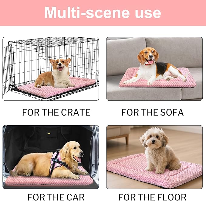 Dog Bed Crate Mat, Soft Durable Washable Anti-Slip Kennel Pad for Dogs & Cats, Reversible (Pink, S(24"*18"*1.5"))