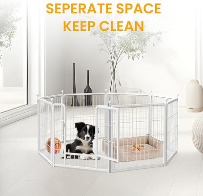 Dog Playpen 40 Inch 8 Panels, Ideal Dog Fence for Small/Medium/Large Dogs Indoor & Outdoor Bliss, Perfect Dog Pen for Camping, Yard, RV, Garden Fence, White