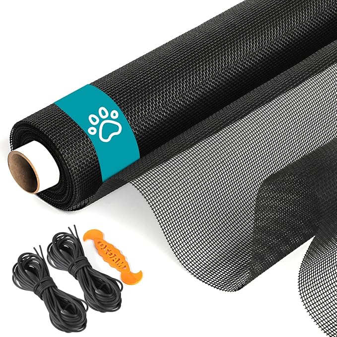 Pet Proof Window Door Screen Roll,37.4INx16.4FT Polyester Window Screen Mesh,Heavy Duty Screen Replacement Kit for Window, Door,Pet,Patio,Porch (15x12 Mesh)