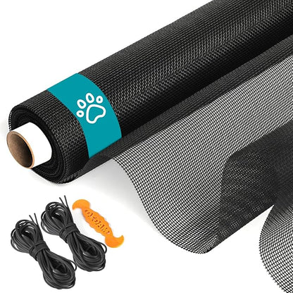 Pet Proof Window Door Screen Roll,37.4INx16.4FT Polyester Window Screen Mesh,Heavy Duty Screen Replacement Kit for Window, Door,Pet,Patio,Porch (15x12 Mesh)