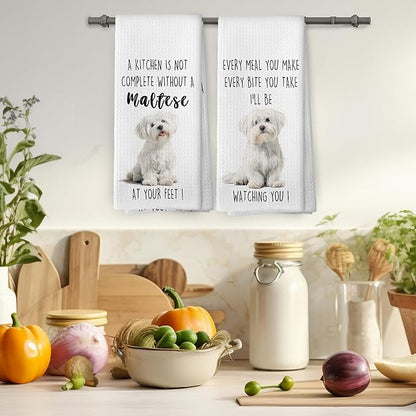 Maltese Dog Kitchen Towels Set of 2, Funny Dog Kitchen Decor, Dogs Gifts for Women Men Hand Towel, Pet Owner Gift Decorative Tea Towels Dish Towel 16x24 Inch