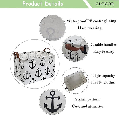 CLOCOR Rectangular Storage Basket,Collapsible Cute Pattern Storage Bin,Waterproof Coating Storage Box with Handles ,Gift Baskets, Shelf Basket (Anchor)