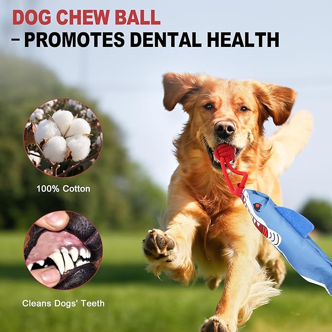 Dog tug of war Toy with Squeak,Interactive Dog Pull Toy from Tree to Keep Them Busy, Multifunctional Combination Tether tug Toy with chew Ball