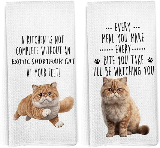 Funny Exotic Shorthair Cat Kitchen Towels, Exotic Shorthair Cat Mom Lady Lovers Gifts for Women Hand Towels, Pet Lover Gifts Dishcloths Dish Towel for Kitchen 16x24 Inches Set of 2
