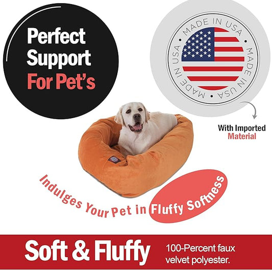 Majestic Pet 40 Inch Micro Velvet Calming Dog Bed Washable – Cozy Soft Round Dog Bed with Spine for Head Support - Fluffy Donut Puppy Mat 40x29x9 (inch) Large – Orange (2025)