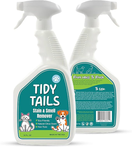 Pet Stain & Odor Remover – Enzyme Cleaner for Carpet, Rugs & Furniture – Eliminates Dog & Cat Pee Odors – 32oz Citrus Spray – Safe for Pets & Kids, Made in USA