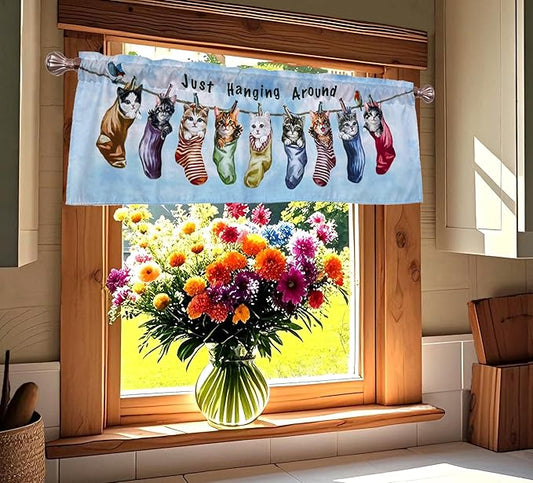 Just Hanging Around Kitties Cats Window Curtain Valance for Decorative Privacy Rod Pocket 52 X 16 Inches
