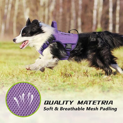 WINGOIN Purple Tactical Dog Harness with Handle Tactical Dog Harness for Large Dogs No Pull Adjustable Pet Harness Reflective K9 Military Service Dog Vest for Walking Hiking Training (L)