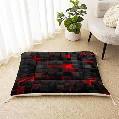 Dog Cat Bed Mat Ultra Soft Fluffy Pet Bed Washable Fashion Dog Crate Beds Comfy Comfy Pet Sleeping Pad Suitable for Pet Raised Bed(30"x26",Red Black)