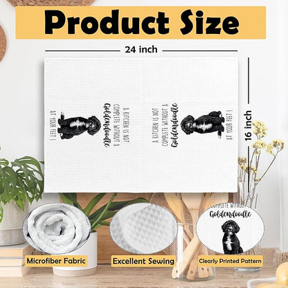 Black Goldendoodle Dog Kitchen Towels Set of 2, Funny Dog Kitchen Decor, Dogs Gifts for Women Men Hand Towel, Pet Owner Gift Decorative Tea Towels Dish Towel 16x24 Inch