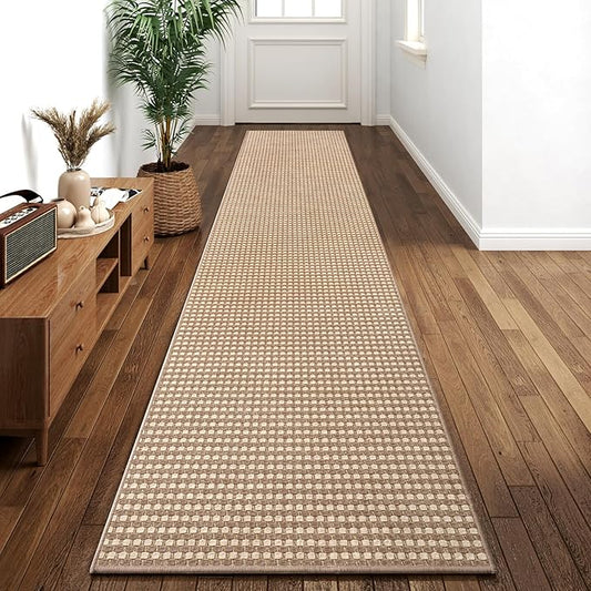 2x10 ft Hallway Runner Rug Extra Long Boho Woven Kitchen Runner Rugs Mat Non Slip Washable, Soft Hall Floor Mat Runner Carpet for Indoor Backdoor Bedroom Entryway Laundry Living Room, Brown