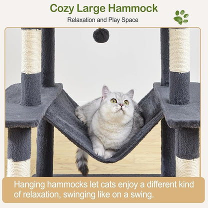 Large Cat Tree Tower for Indoor Cats Adult, 74.8 Inch Tall Large Multi-Level Tree Towers with Scratching Posts, Condo, Hammock, Bed for Big Cats, Modern Cat Trees Furniture Heavy Duty (Dark Gray)