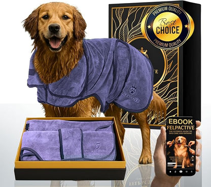|FELPACTIVE® Premium Dog Drying Robe | Sizes S - XXXL | Quick-Drying Super Absorbent Double-Layer Microfiber | Soft & Snug Fit | Includes Luxury Gift Box + EBOOK | Dog Bath Robe, Pet Warming Bathrobe