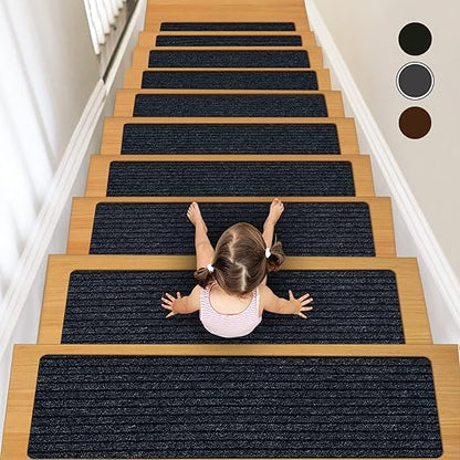 Non-Slip Stair Treads, 7.8" X 30" (15-Pack) Stair Runner Indoor Outdoor Mat, Grey Slip Resistant Stair Tread Mats Step Covers Pads for Elders, Kids and Pets (30" x 7.8", Grey)