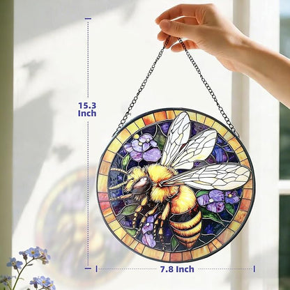 Handcrafted Bee Stained Glass Suncatcher - 7.8 Inch Window Hanging for Home, Kitchen, Porch, Terrace, Garden & Farmhouse - Perfect Mother's Day, Easter & Birthday Gift for Mom & Teachers
