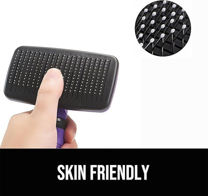 Self Cleaning Slicker Brush for Dogs& Cats, Skin Friendly Grooming Brush for Shedding Long&Short Haired Dogs& Cats, Deshedding Pet Supplies Accessories, Purple
