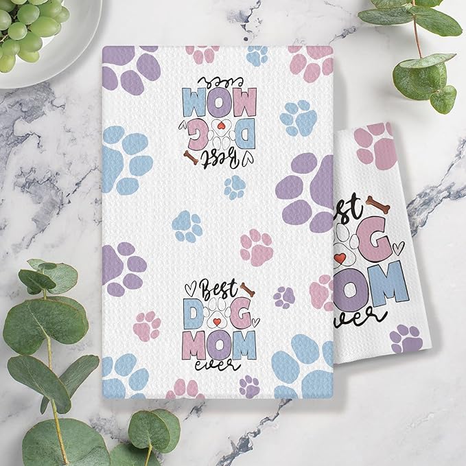 Dog Mom Gifts Kitchen Towels, Dog Lovers Owners Gifts for Women, Colorful Dogs Paws Hand Towels for Bathroom, 16x24 Inches