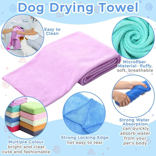 Moukeren 12 Pcs Dog Towels Bulk 20'' x 39'' Microfiber Bath Towels for Drying Dogs Absorbent Soft Pet Grooming Towels for Small Medium Puppy Cat Bath Pet Grooming Shower Essential, 12 Colors