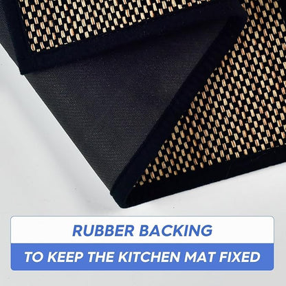 Artoid Mode Washable Non-Skid Kitchen Rugs and Mats Set of 2, Rubber Backing Home Decor Kitchen Mats for Floor Front of Sink Black - 17x29 and 17x60 Inch