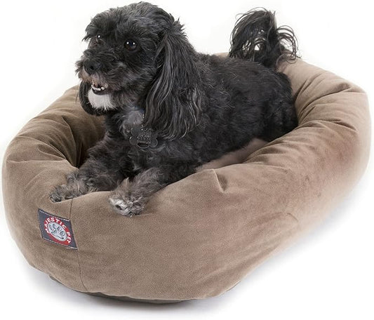 Majestic Pet 24 Inch Suede Calming Dog Bed Washable – Cozy Soft Round Dog Bed with Spine Support for Dogs to Rest Their Head - Fluffy Donut Dog Bed 24x19x7 (Inch) - Round Pet Bed Small – Stone