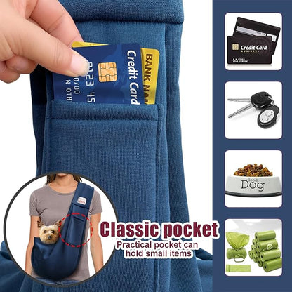 Pet Dog Sling Carrier for 3-10 lbs pet,Dog Purse Pouch,Dog Satchel,Reversible unadjustable Strap Travel Hand-Free Safe Bag Small Puppy Backpack (Dark Blue)