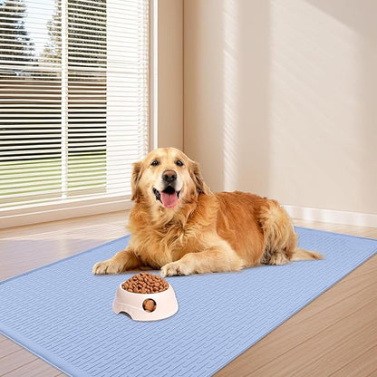 Dog Food Mat, Extra Large 34" x 22" Silicone Pet Feeding Mat with Raised Edge Pet Placemat for Small, Medium, and Large Pets Non-Slip, Easy to Clean (Blue)