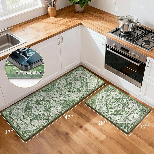 Ileading Anti Fatigue Kitchen Rugs Sets of 2 Cushioned Kitchen Mats for Floor Waterproof Kitchen Mat Set Non Slip Comfort Standing Mat for Kitchen, Office, Sink, Laundry