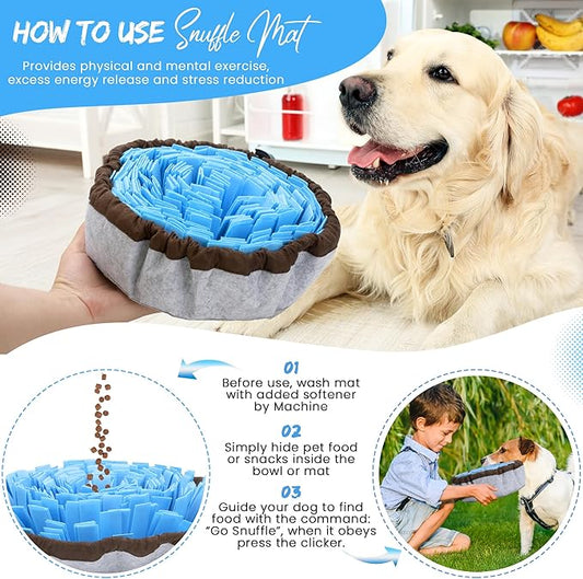 18" Dog Snuffle Mat - Interactive Dog Puzzle Toys for Enrichment - Large Slow Feeder Foraging Mat for Brain Games & Nosework Training - Washable Pet Sniff Mat with Training Clicker and Suction Cup