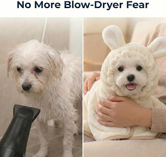Dog Bathrobe Super Absorbent Towel for Small Dogs Cats Fast Drying Dog Robe Coat with Hood Puppy Cat Bath Towel Wrap Pet Grooming Supplies After Shower (XS,White)