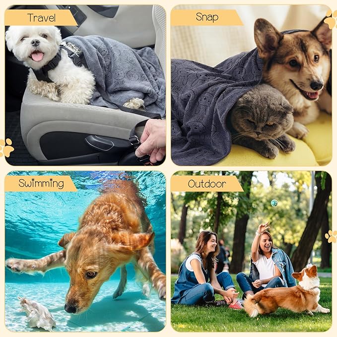 Irenare 12 Pcs Dog Towels Microfiber Pack Bulk, 20 x 40 inch Quick Drying Absorbent Pet Puppy Towels for Drying Small Puppy Dog Cat Pet Kitten Grooming Bathing Shower Travel Supplies(Gray)