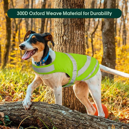 Kuoser Reflective Dog Vest, High Visibility Safety Vest for Medium to Large Dogs, Lightweight Pet Reflective Vests for Hunting Outdoor Activities Walking at Night, Fluorescent Green 3XL