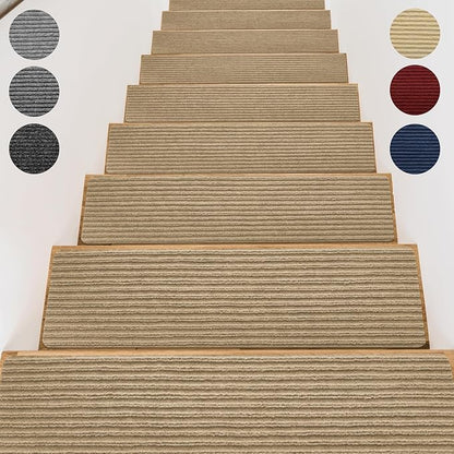 Stair Treads for Wooden Steps - Non Slip Stairs Carpet Tape Peel and Stick with Double Adhesive Tape Set of 15 Stripe- Flax Yellow