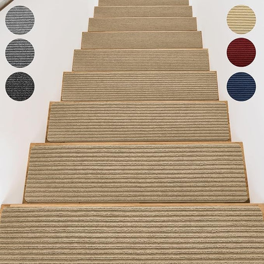 Stair Treads for Wooden Steps - Non Slip Stairs Carpet Tape Peel and Stick with Double Adhesive Tape Set of 15 Stripe- Flax Yellow