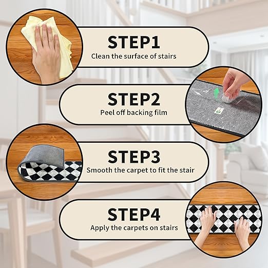 Non-Slip Carpet Stair Treads 7PCS, 8"x30" Peel and Stick Stair Runner for Wooden Steps Indoor, Washable Reusable Adhesive Backing, Pet-Friendly Safety Mats for Kids, Elders, Dogs