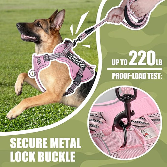 Service Dog Tactical Vest Harness and Leash Set Medium Sized Dog Emotional Support- Tactical Dog Harness Training Collar with Name (Pink, S)