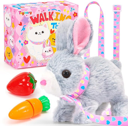 Tagitary Easter Plush Bunny Toy for Kids,Interactive Realistic Bunny with Sounds,Walking,Ears Wiggling,Twitch Mouth and Nose,Hopping Rabbit Toys Easter Basket Stuffers Birthday Gift for Toddlers