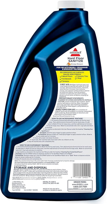 Bissell Hard Floor Sanitize Formula, 25041, 64 Fl Oz CrossWave & Spinwave, Use on Sealed Hard Floors, Orange Bloosom