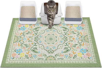 Glittme Cat Litter Mat with Non-Slip Bottom Litter Box Mat 40"X30" Litter Trapping Mat Easy to Clean Washable Cat Food Mat for Kitty,XL