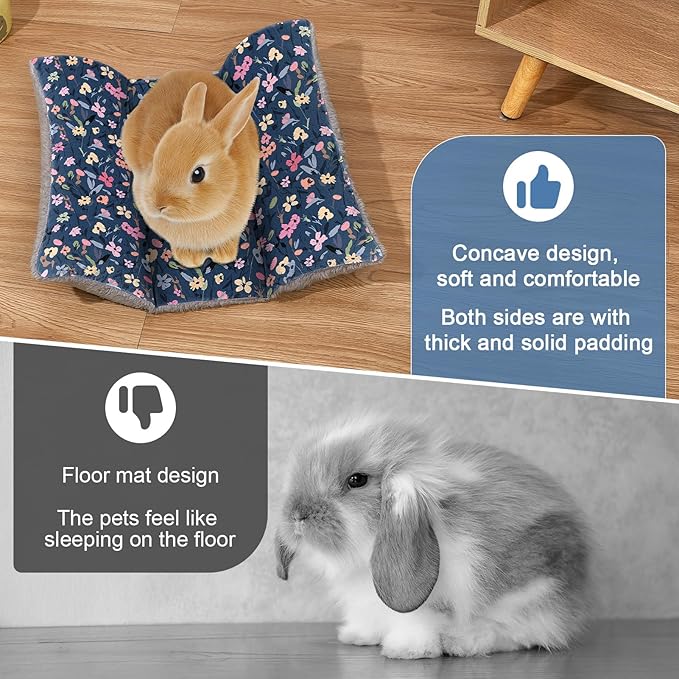 Rabbit Bed 15"X14"Thickened and Soft Bunny Bed Washable Cuddle Cushion Plush Mat Double-Sided Plush Small Pet Flop Mat Cotton Pillow for Rabbit