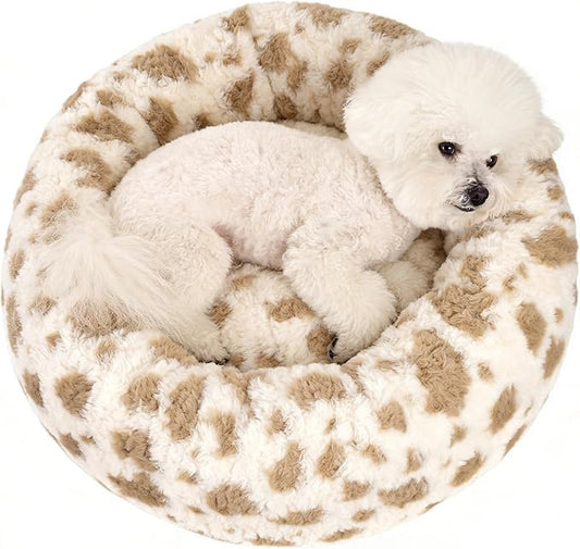 Avont Donut Dog Bed, Round Calming Pet Bed for Small and Medium Puppy Cats, with Removable Cover, Circle-Shaped, Anti-Anxiety, Cozy & Washable -S