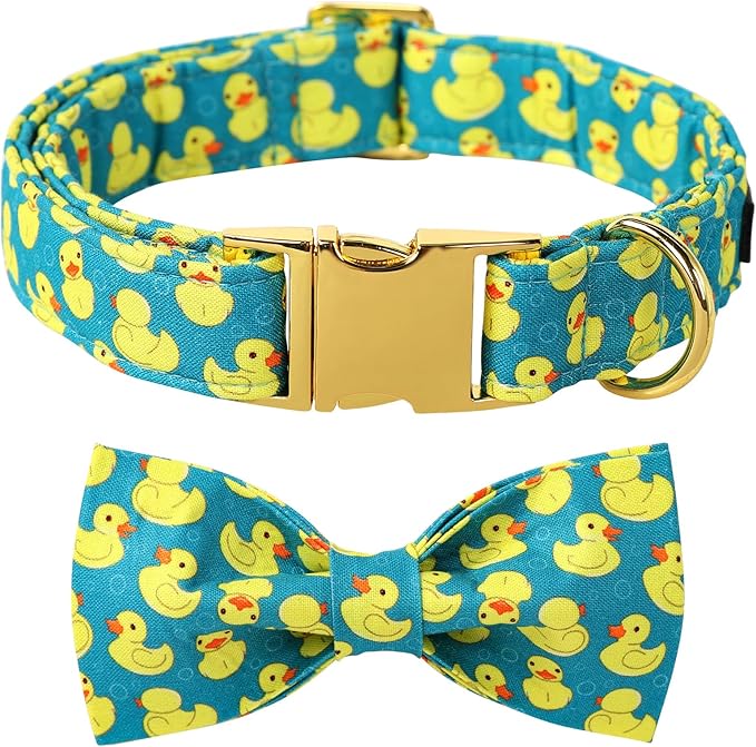 Maca Bates Summer Cute Duck Dog Collar with Bow Tie Funny Ducky Puppy Bowtie Collars Adjustable Durable Breakaway Green Fun Fancy Thick Collar for Boy Girl Male Female Dogs,Large