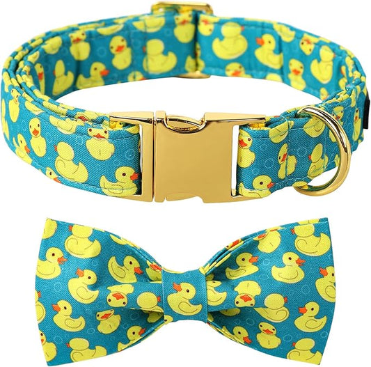Maca Bates Summer Cute Duck Dog Collar with Bow Tie Funny Ducky Puppy Bowtie Collars Adjustable Durable Breakaway Green Fun Fancy Thick Collar for Boy Girl Male Female Dogs,Large
