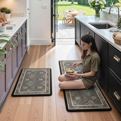 Collive Kitchen Mats Cushioned Anti Fatigue, Waterproof Kitchen Floor Mat Non Slip Desk Rugs Comfort Standing Rug for Sink, Office, Laundry, Home Decor, Black/Mulit