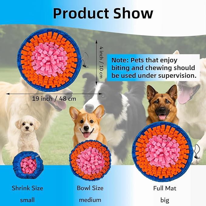 Snuffle Mat for Dogs, Large Dog Snuffle Mat 19'' x 19'' Enrichment Interactive Dog Puzzle Toys for Cats Dogs Encourage Natural Foraging Skills and Olfactory Training Stress Relievers Orange-Pink