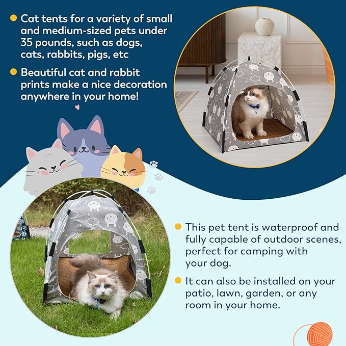Cute Gray Pet Cave - Indoor Cat Tent and Pet House with Non-Slip Sole and Removable Cushions, Suitable for Small Dogs and Kittens