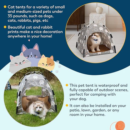 Cute Gray Pet Cave - Indoor Cat Tent and Pet House with Non-Slip Sole and Removable Cushions, Suitable for Small Dogs and Kittens